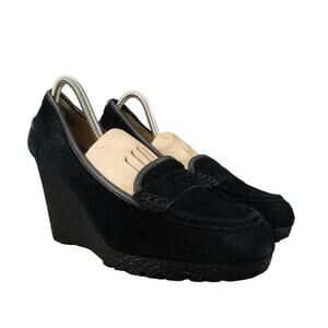 Michael Kors Shoes Womens 9.5 Wedge Penny Loafer Rory Leather Slip On Moc Black